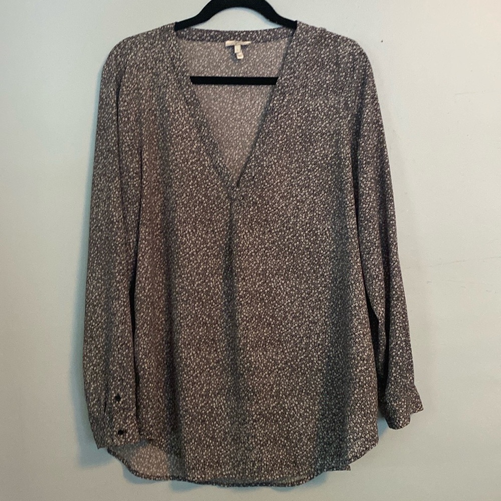 Joie Floral Long Sleeve Blouse Top Black White Flowers Hi Lo Hem Size Small
